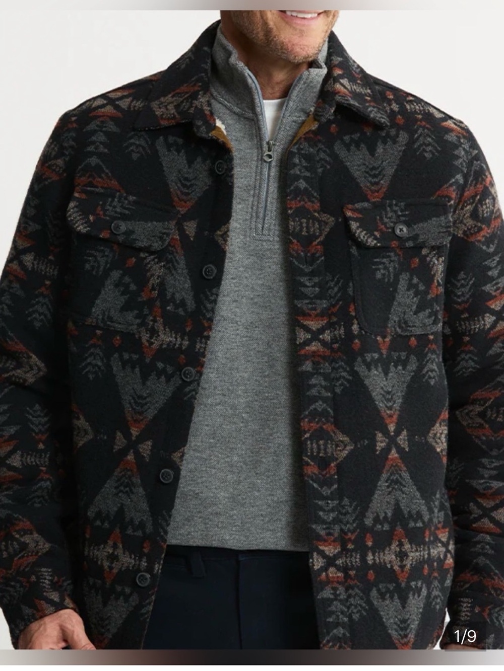 Jachs Men's Black Shirt Jacket with Rust & Gray Aztec Pattern